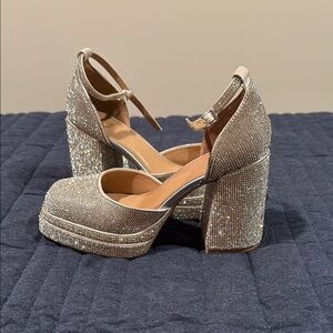 Silver Rhinestone Platform Heels